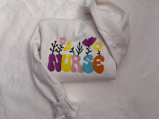 Floral Embroidered Nurse Crewneck