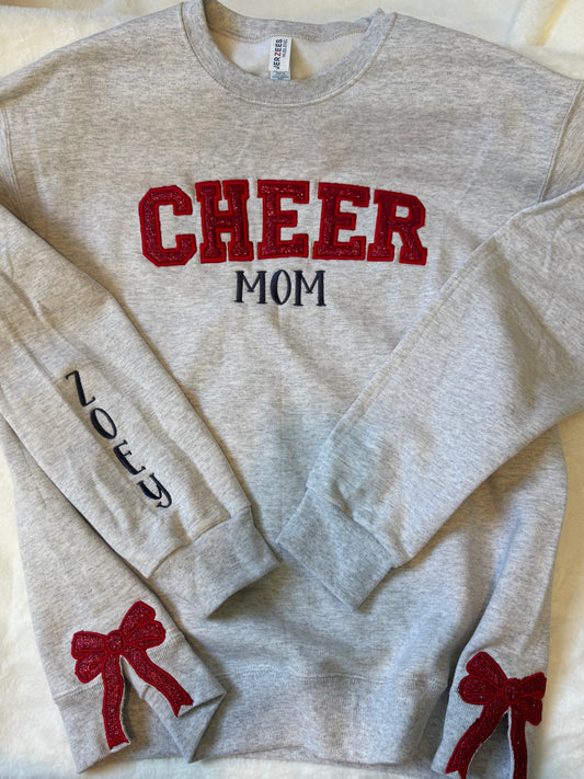 CHEER Embroidered Crewneck with Side Bows
